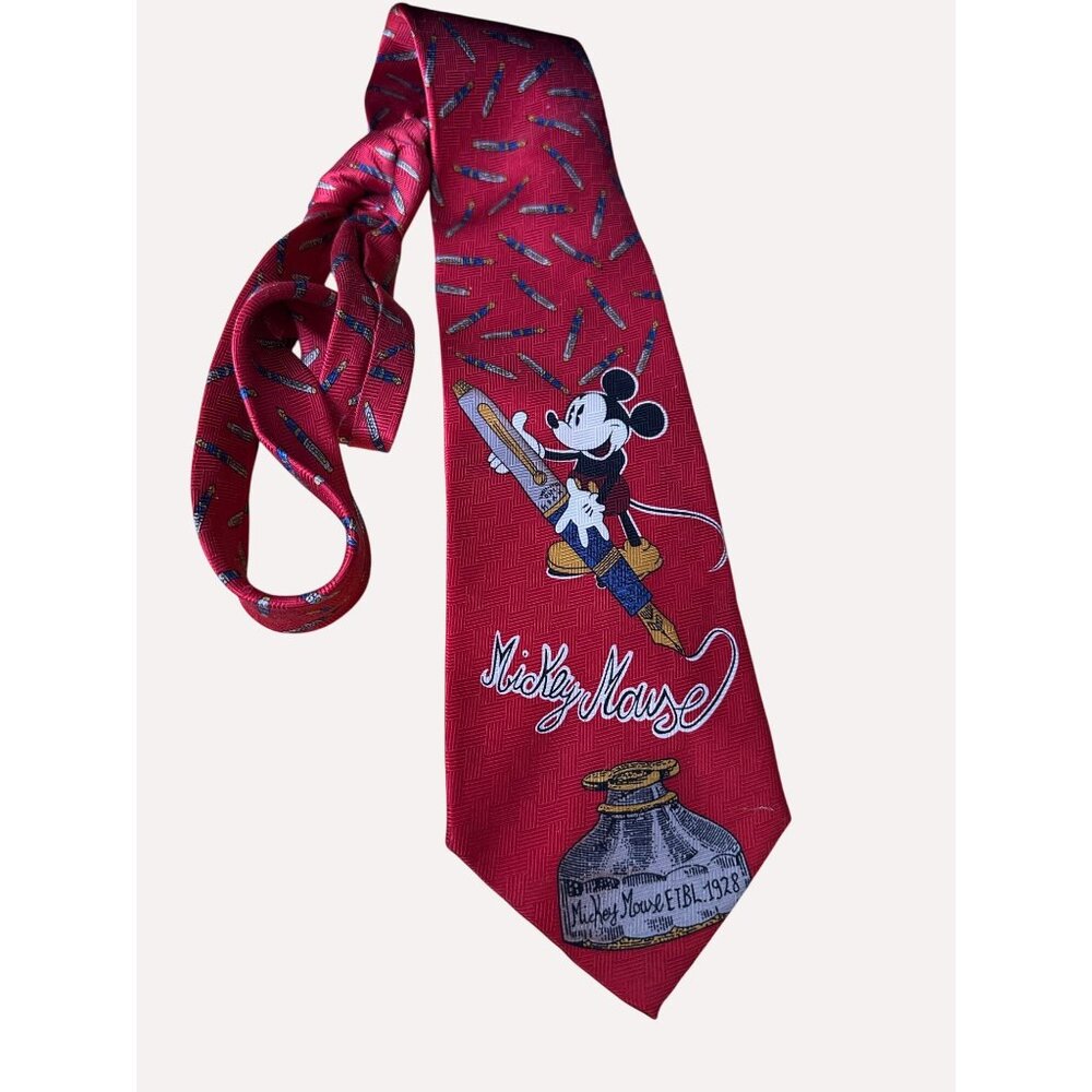 Disney Mickey Mouse Silk Tie Red‎ Ink Pen Design